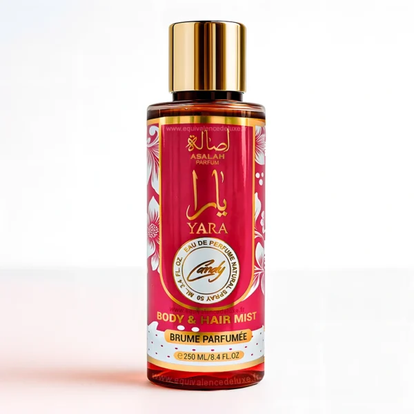 Brume Yara Candy 250 ml – Gourmandise Fruitée et Vanillée - parfum pour corps et cheveux, longue tenue